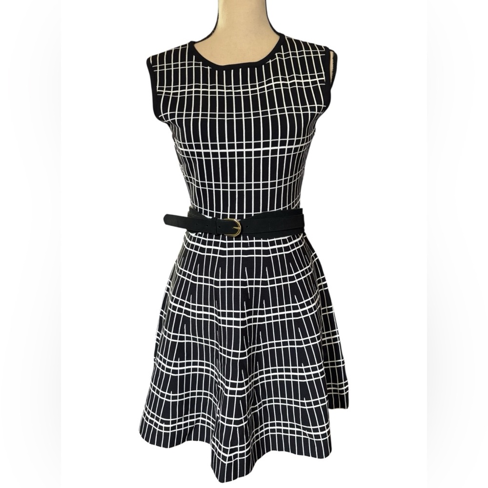 ZARA-NWT large geometric fit & flare mini skater dress. Black/white. New w/tag! - Picture 12 of 15